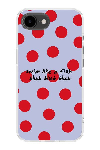 FLAMENKO iPhone 16E Compatible Red Polka Dot Pattern Transparent Phone Case
