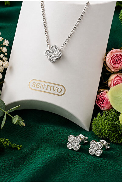 Sentivo Set trifoi, Argint 925 placat cu rodiu, Zirconiu