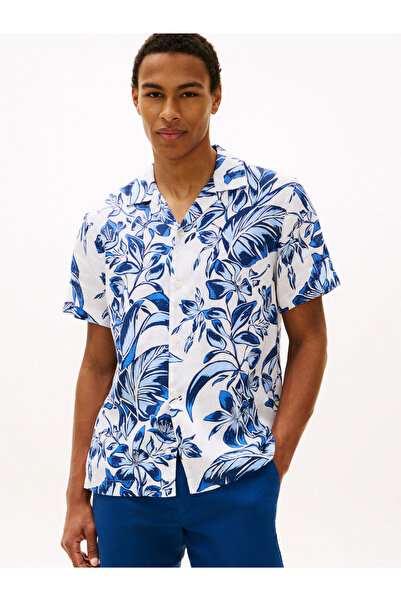 Tommy Hilfiger Men's Linen Floral Patterned Short Sleeve Relaxed Fit Shirt