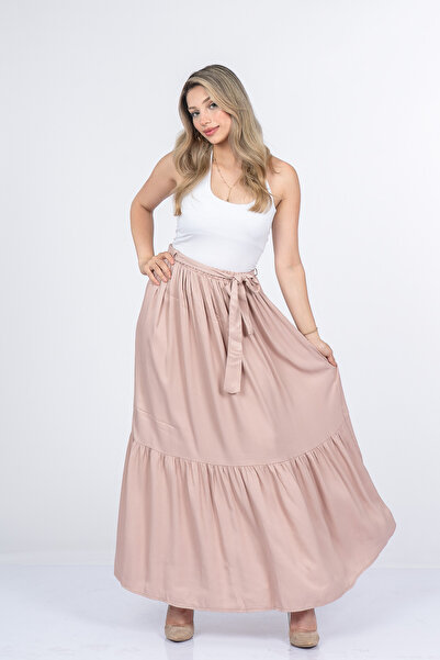 MissVina Women's Elastic Waist Crinkle Long Skirt Stylish Daily Comfortable P...