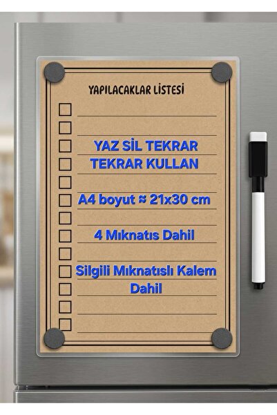 URDE Yaz Sil Yapılacaklar Listesi To Do List -A4 KRAFT- Buzdolabı Manyetik Pa...