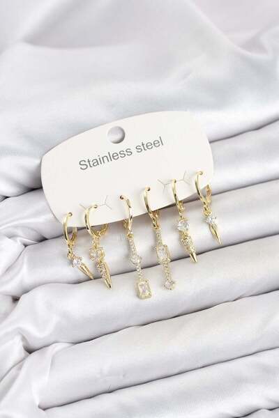 Inure Jewelry 316L Steel Gold Color Zircon Stone Women's Earring Set