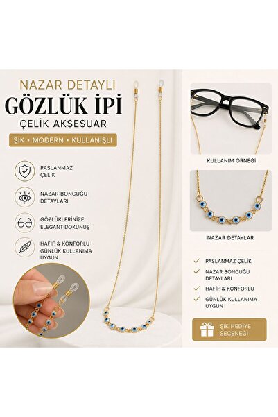 Gözlük Aksesuarı Gözlük İpi Gözlük Askısı Nazar Boncuğu Çelik Kararmaz