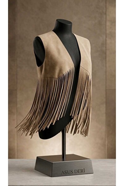 asus deri Chill Vest - Bohemian Style Genuine Suede Leather Tasseled Festival...