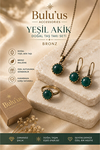 BULU'US ACCESSORIES Bulu'us Yeşil Akik Doğal Taş Bronz Takı Seti – El Yapımı ...