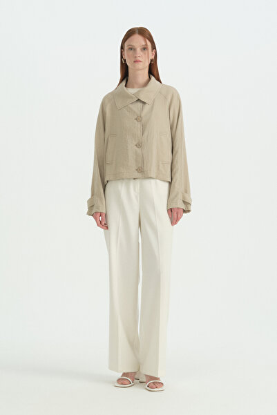 Nihan Button Detailed Crop Jacket - Beige
