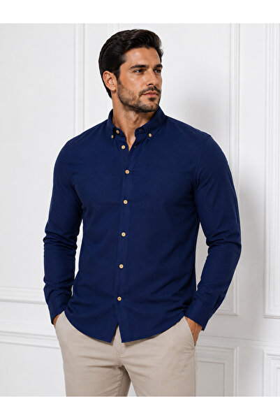 PASSERO Slim Fit Long Sleeve Epaulet Linen Shirt