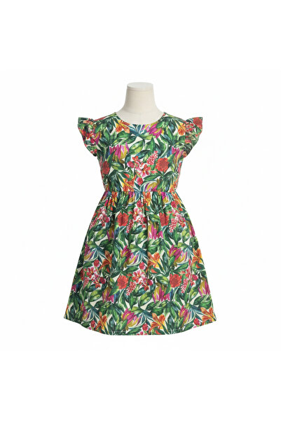Generic PRIMARK CARES Kids Green Tropical Floral Flutter Sleeve Dres