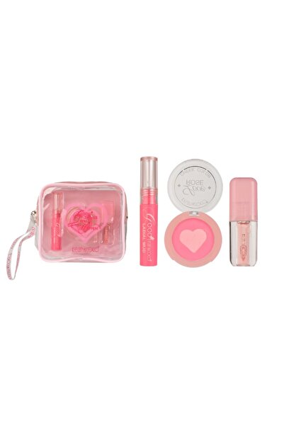 Flippy Set Makeup pentru Fata si Buze cu Gloss, Fard de Obraz, Tint Roz si Ge...