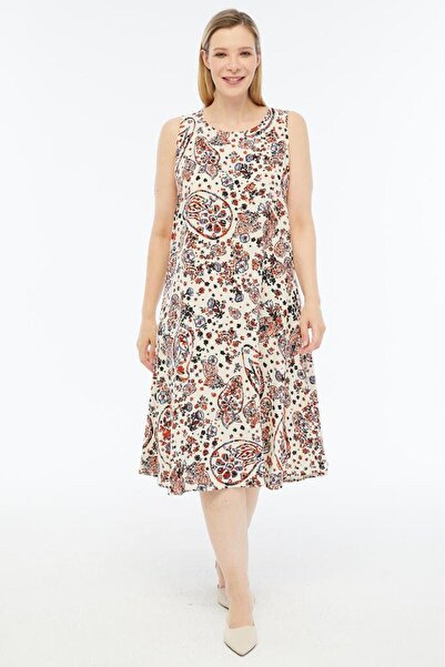 Sedef Moda Evi Fashion |   Plus Size Pomegranate Flower Patterned Summer Dress |   100% Viscose |   Flowing |   Daily Comfortable |   M
