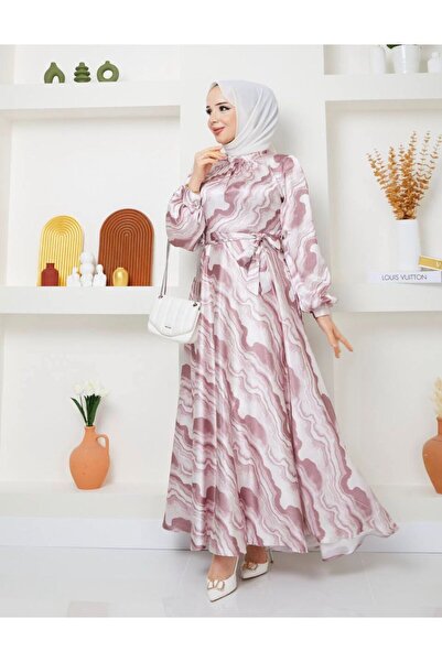 modahira Kuşaklı Saten Mevlana Model - Elbise