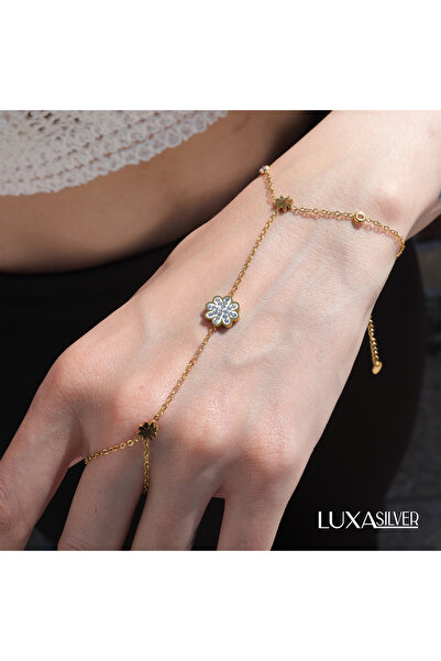 luxa silver jewellery Kadın Çelik Gold Kararmaz Çiçek Figürlü Şahmeran Zirkon...