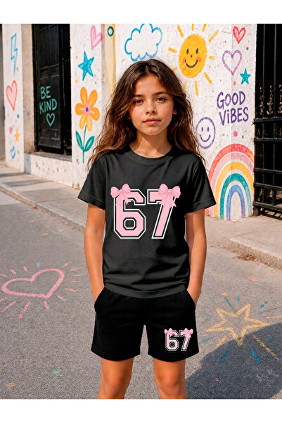 STİL-X Six Seven Printed Girls' Shorts Set, Breathable Soft Fabric