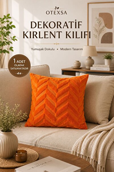 OTEXSA Embossed Decorative Throw Pillow Cover Orange Soft Textured Modern Des...