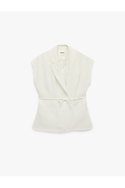 Koton Cepli Beli Bağcıklı Kolsuz Uzun Kruvaze Blazer Yelek