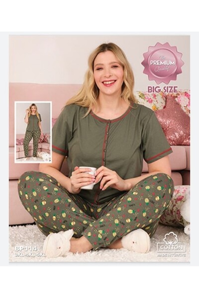 SGİ Plus Size Short Sleeve Front Full Buttoned Crew Neck Women's Pajama Set 1...