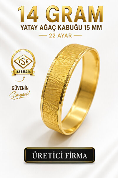 Aks Gold 22 Ayar TSE Belgeli (14 GRAM) Yatay Ağaç Kabuğu 15 mm Ajda Altın Bil...