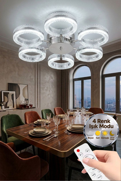 Lumia Lighting Aurea Model Gümüş 6"lı Ledli 3 Renk Modu Kristal Salon Mutfak ...