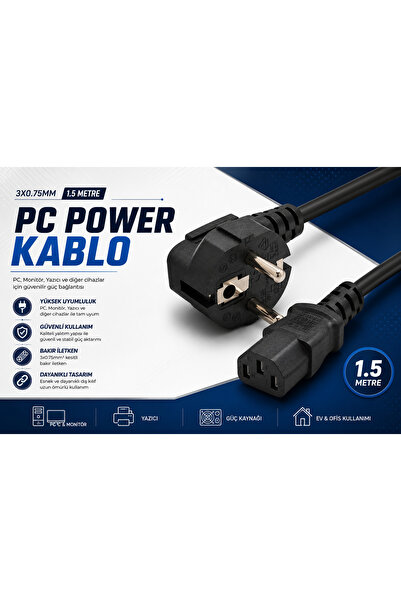 AŞIK STORE PC Power Kablo 1.5 Metre 3x0.75mm² Bilgisayar Güç Kablosu IEC C13 ...