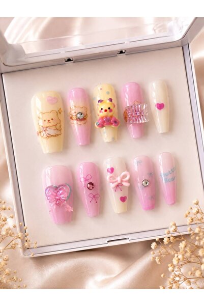 Louesse Beauty 3D Kore Ayıcık Takma Tırnak | Press On Nails | Yıldız, Ayıcık,...