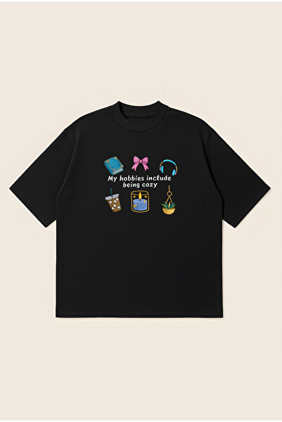 Moon Dancer My Hobbies Printed Oversize Boxy Cut Unisex 100% Cotton Printed T...