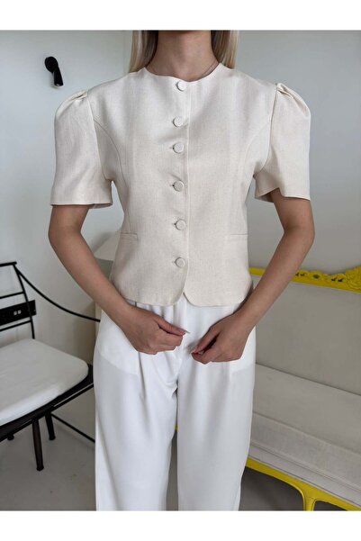 Bade Butik Stone Color Buttoned Short Sleeve Jacket