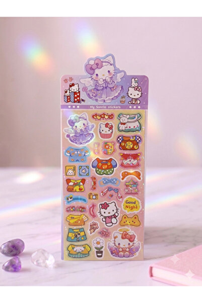 GLOWILLA Hello Kitty Temalı Çocuk Sticker Seti Parıltılı Çıkartma Sayfası ve ...