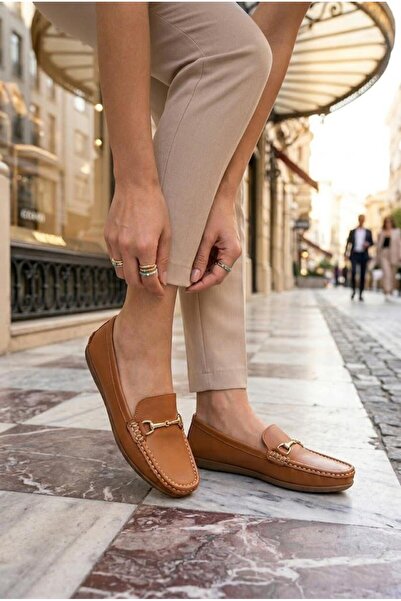 Mehmet Mete 3932 حذاء باليه نسائي من الجلد الطبيعي مع إكسسوارات مشبك مريحة