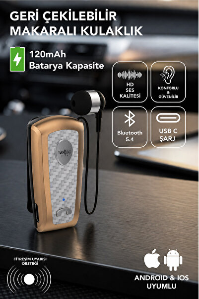 Teknoloji Gelsin Lkb-38 Bluetooth Kulaklık V5.4, Geri Çekilebilir Makaralı, 1...