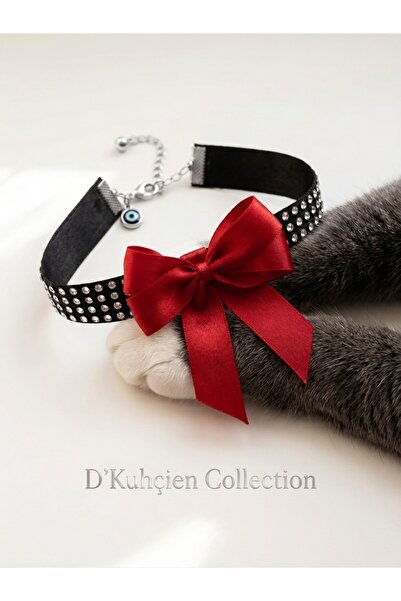 D'Kuhçien Cat Collar, Red Ribbon Detail, Cat Necklace, Dog Necklace, Cat Chai...