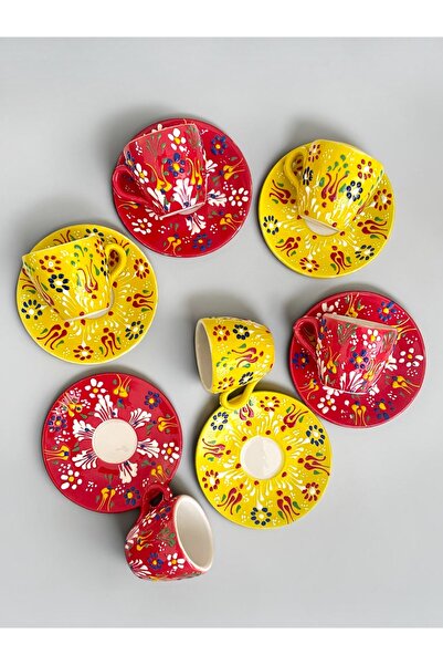 Artistic Quality Decorative 6-Person Tulip Design Fully Handmade Coffee Cup Set