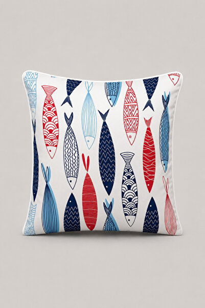LUX VIE Marine Fish Patterned Ribbed Honeycomb Woven Throw Pillow Cover