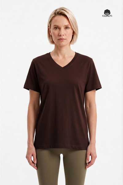 Cottonland Women's Martina Regular Cut, V-Neck, Slit, Short Sleeve, Combed Co...