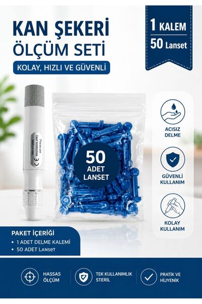 Beris Medikal Şeker Ölçüm Cihazı Delme Kalemi Ve 50 Adet Lanset Parmak Delme