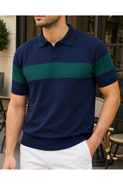 homiro Men's Striped Polo Collar Knitwear T-Shirt Stylish