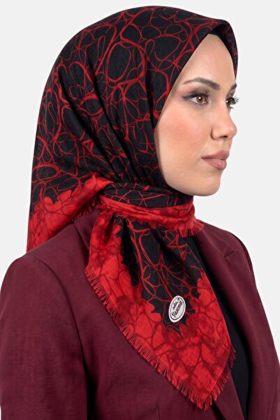 hadiora Women's Red Black Patterned Flared Cotton Scarf