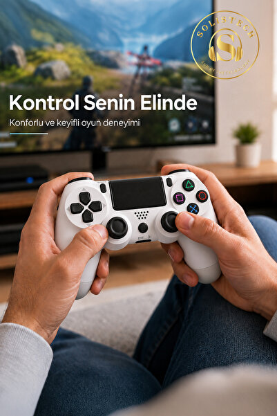 Solistech P S 4 Uyumlu Joystick Tablet Telefon Tv Uyumlu Titreşimli Şarjlı Kablosuz Oyun Kolu