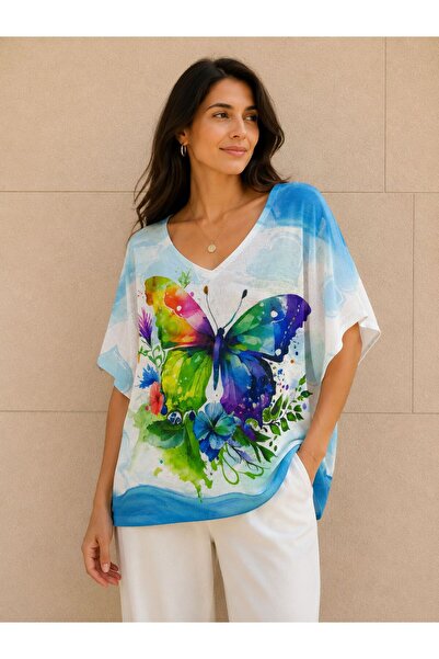 AGORATEKSTİL Women's New Season Digital Mercerized Blouse 40-46