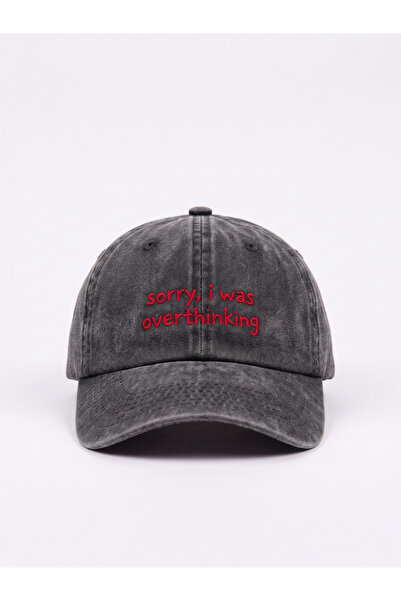 Hathub Club "sorry, i was overthinking" Nakışlı Yıkamalı Şapka / Kep