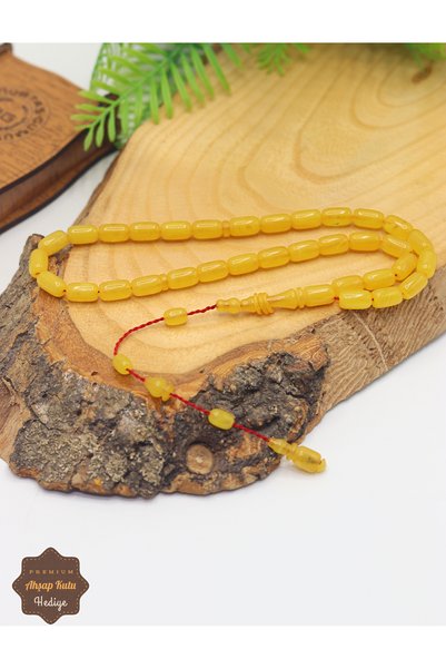 Midyat Nurtaş Gümüş Yellow Colored Special System Capsule Cut Original Crimped Amber Prayer Beads 201025677