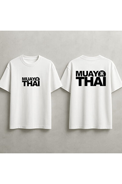 MAGORS Muay Thai Dövüşçü Baskılı Oversize Unisex Tişört Bisiklet Yaka Pamuklu...