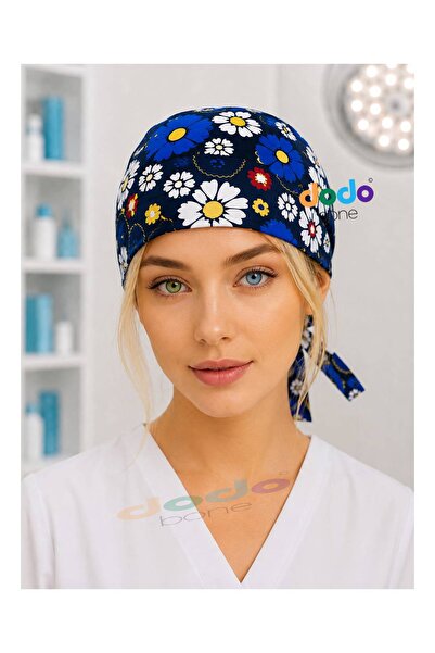 DODO BONE Mavi Papatya Desenli Cerrahi Bone , Medikal Bone , Doktor, Hemşire,...