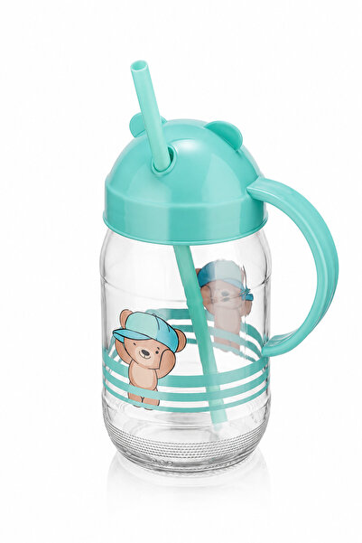 GENCHOME HOMEWARE Children's Glass Cup with Straw 380 Cc Glass Water Cup with...