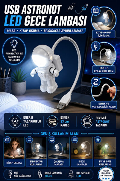 Hane Dostu USB Astronot Gece Lambası LED Masa Lambası Esnek Kitap Okuma Lamba...