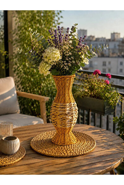 NEVVALİFE Rattan Çok Amaçlı Dekoratif Hasır Vazo-Modern Şık Tasarım Vazo 29 Cm