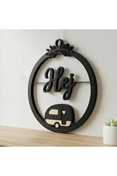 OEM Decor perete Hej cu caravană stilizată și detalii vegetale - Negru compoz...