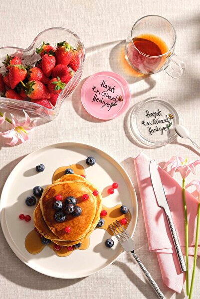 Paşabahçe "Life Is the Best Gift" Coaster Pink, Set, Tableware Accessory