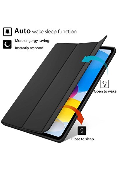 ELTRAZONE Smart Auto Wake/Sleep Cover with Built-in Pencil Holder - Trifold Case for Apple iPad 10th Generation (Model A2696 A2757) - Black