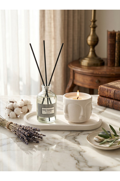 LALEZEN HOME Beyaz Stant havelka mum & Japon kirazı çiçeği koku 50ml
