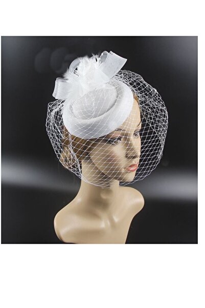 bba new trend Nikah Şapkası Beyaz Fascinator El Yapımı Vualet Nikah Şapkası G...